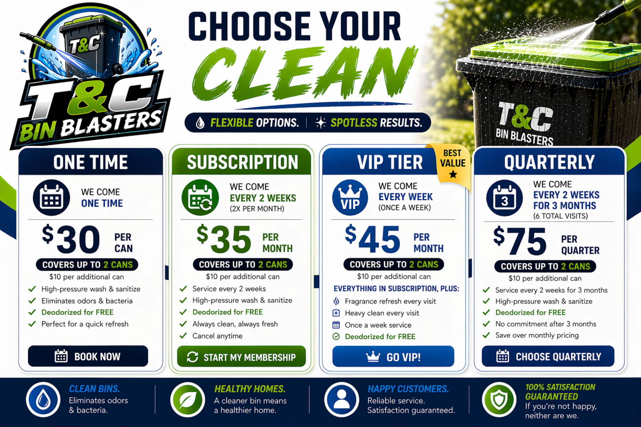 T&C Bin Blasters plan comparison